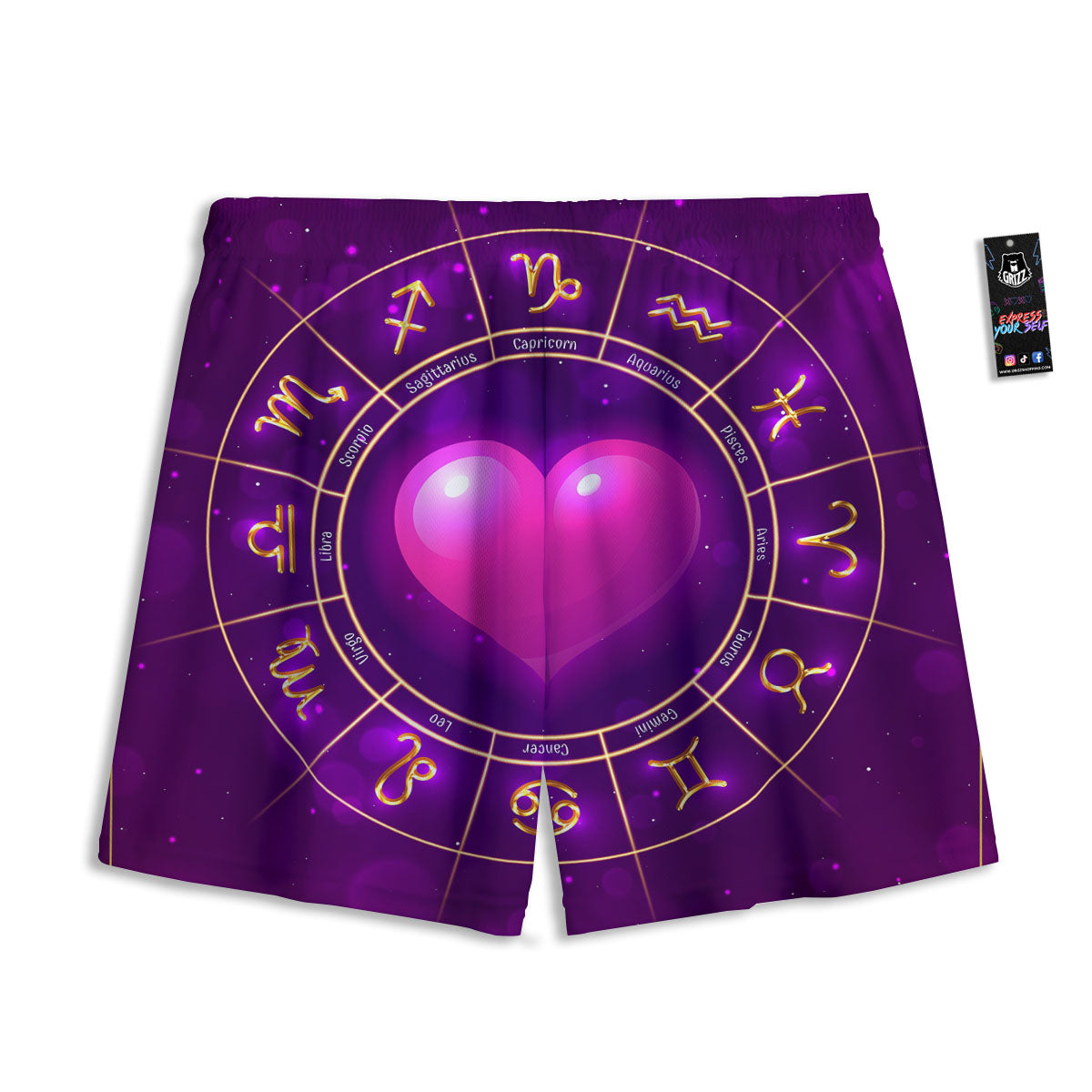 Zodiac Wheel Pink Heart Print Mesh Shorts