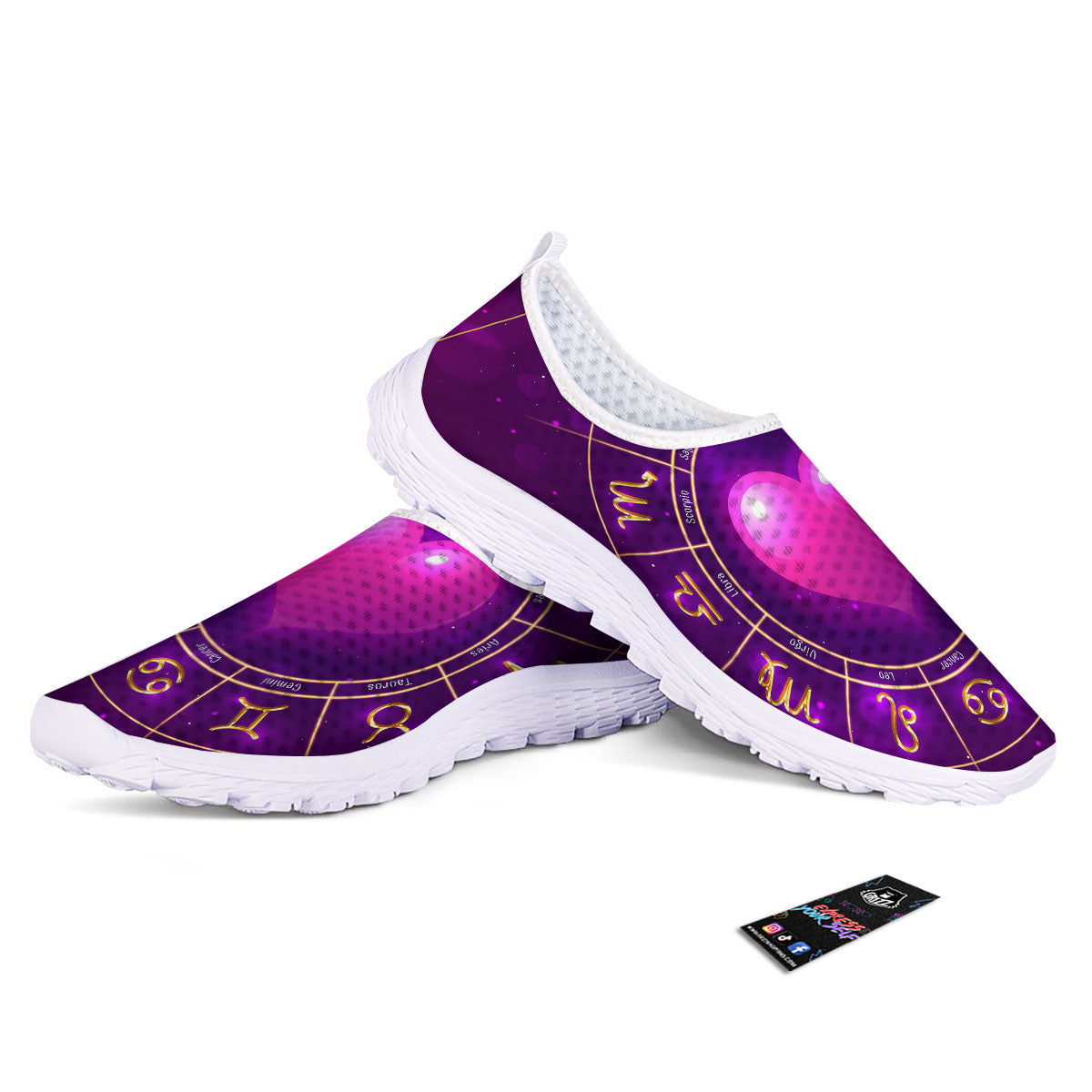 Zodiac Wheel Pink Heart Print Nurse Shoes-grizzshop