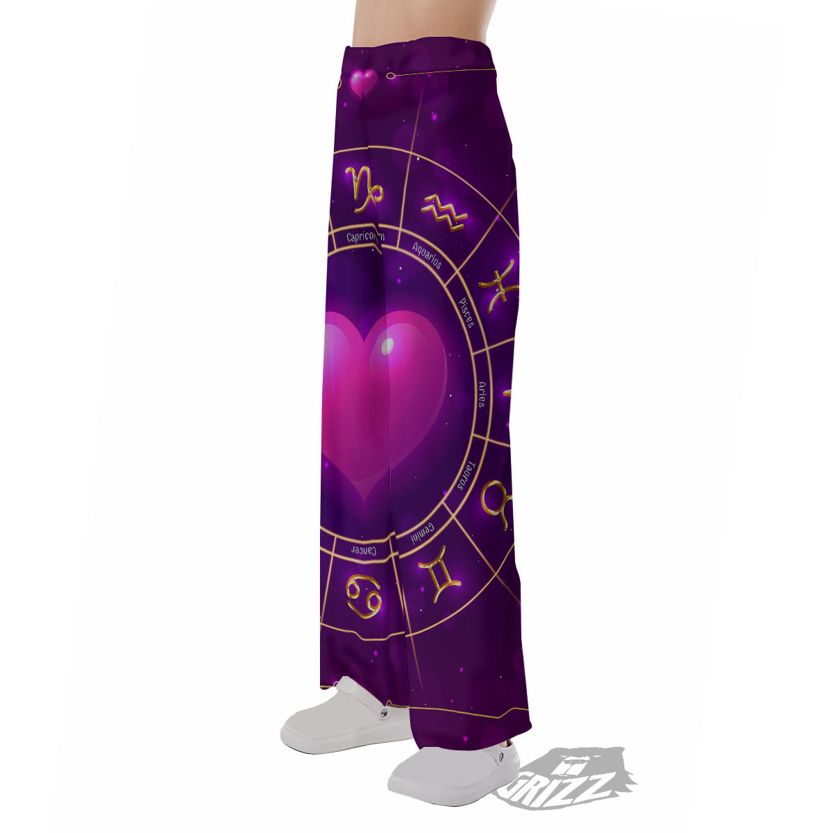 Zodiac Wheel Pink Heart Print Pajama Pants-grizzshop
