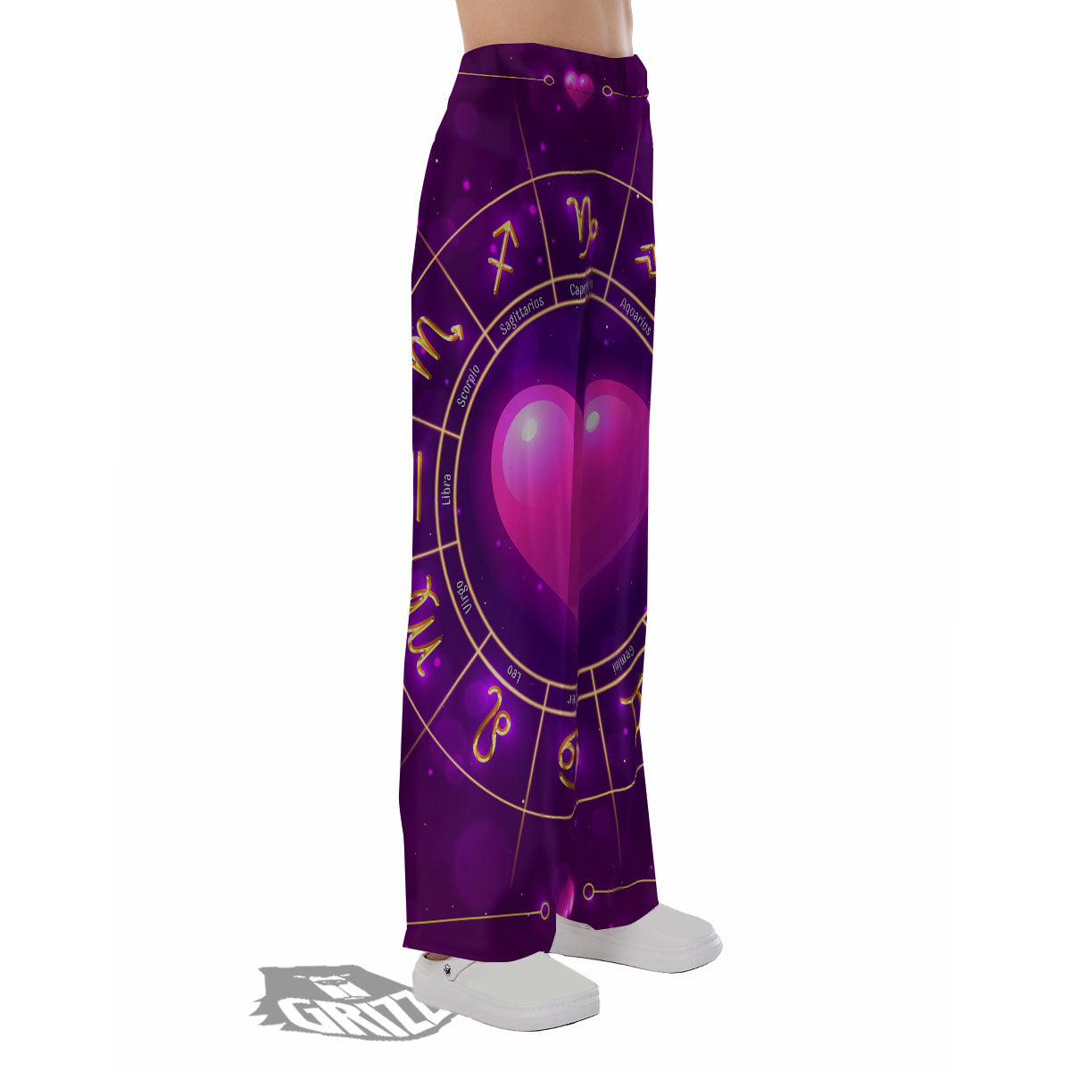 Zodiac Wheel Pink Heart Print Pajama Pants-grizzshop
