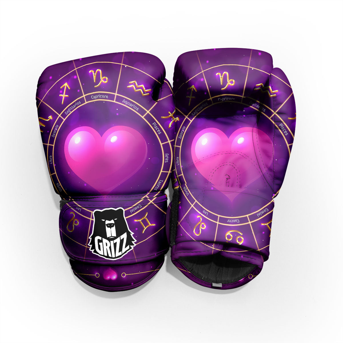 Zodiac Wheel Pink Heart Print Pro Boxing Glove