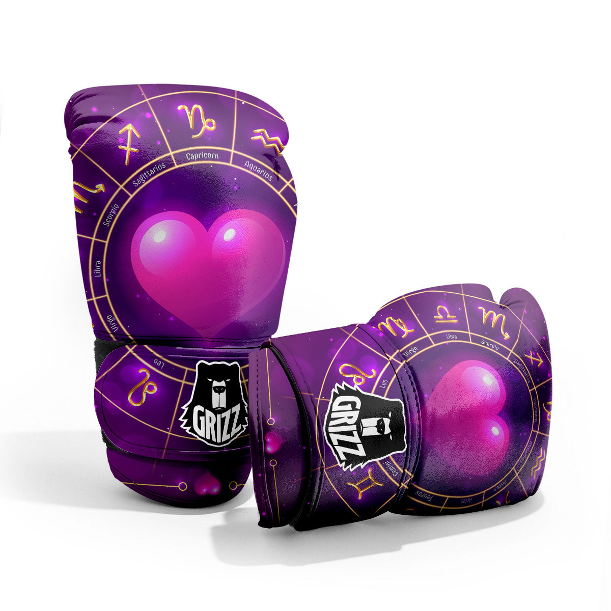 Zodiac Wheel Pink Heart Print Pro Boxing Glove