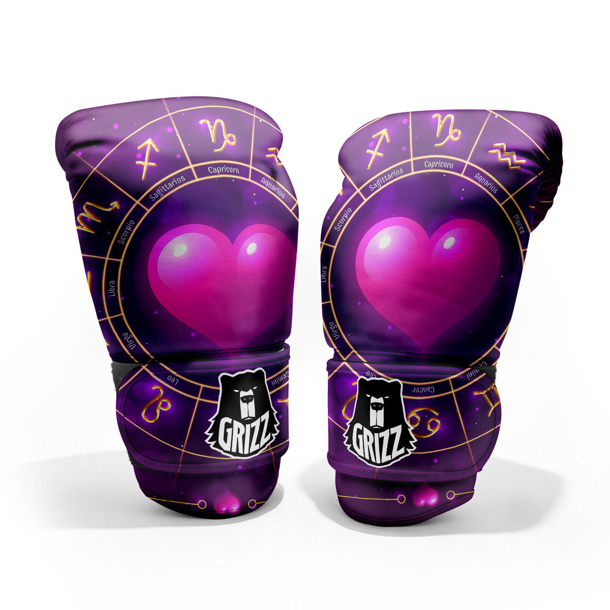 Zodiac Wheel Pink Heart Print Pro Boxing Glove