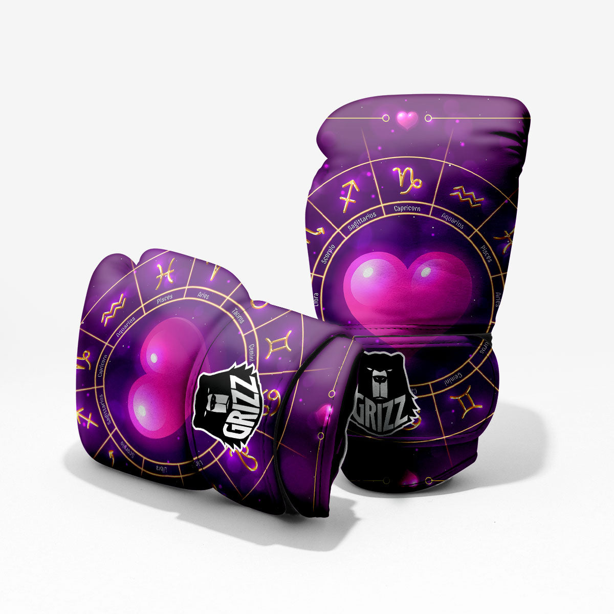 Zodiac Wheel Pink Heart Print Pro Boxing Glove