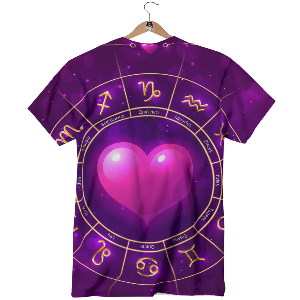 Zodiac Wheel Pink Heart Print T-Shirt-grizzshop