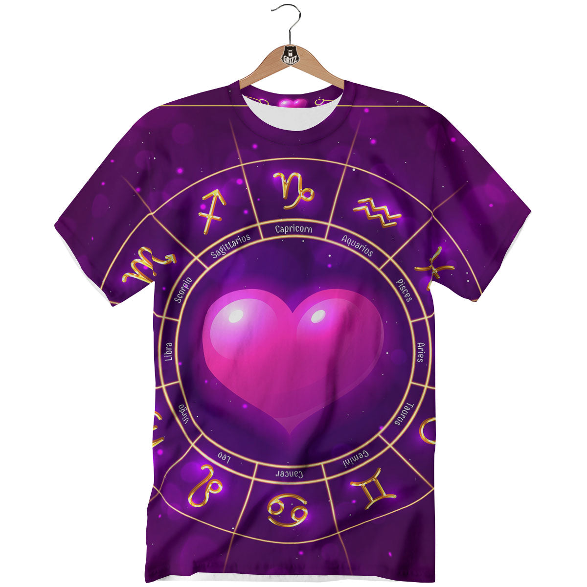 Zodiac Wheel Pink Heart Print T-Shirt-grizzshop