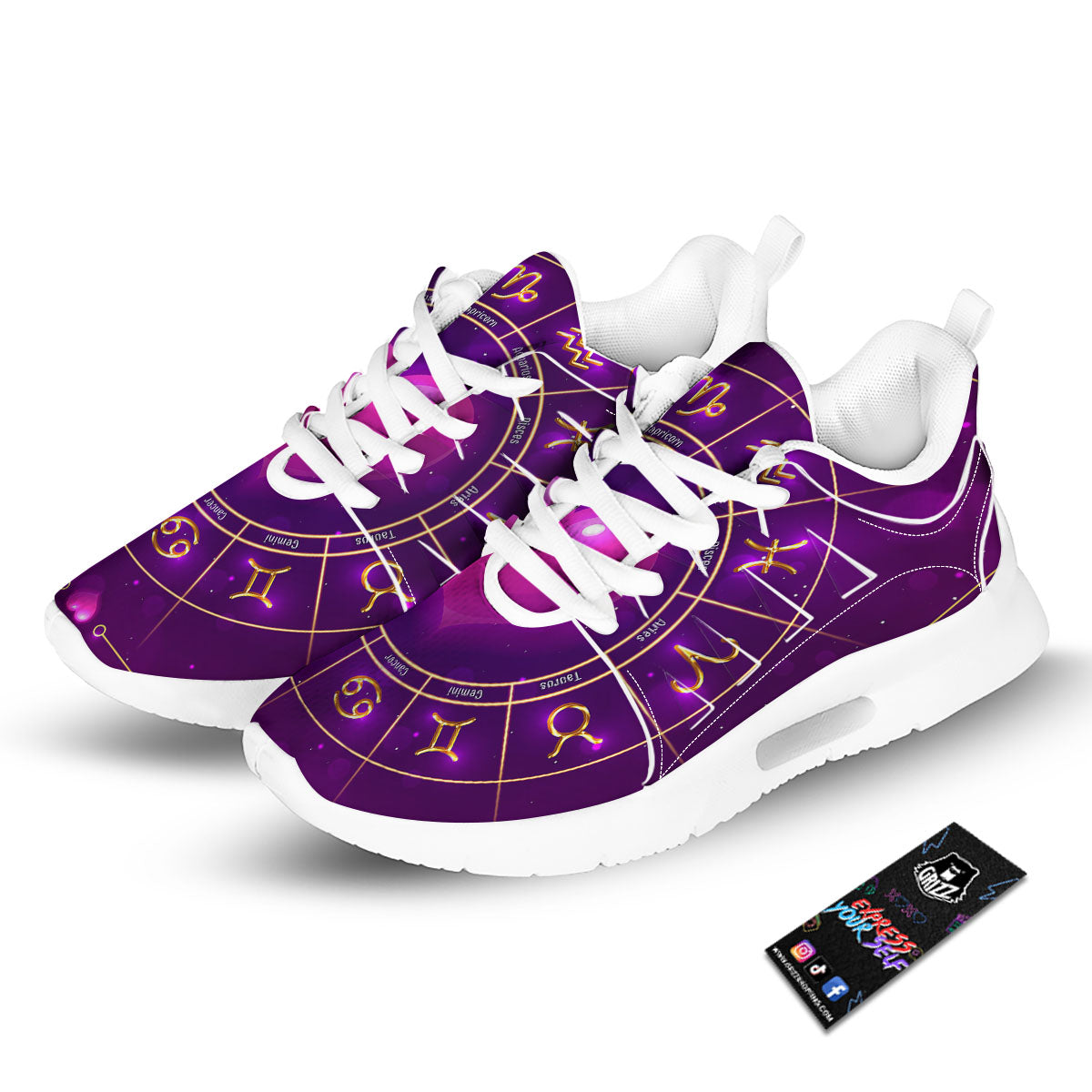 Zodiac Wheel Pink Heart Print Tennis Shoes-grizzshop