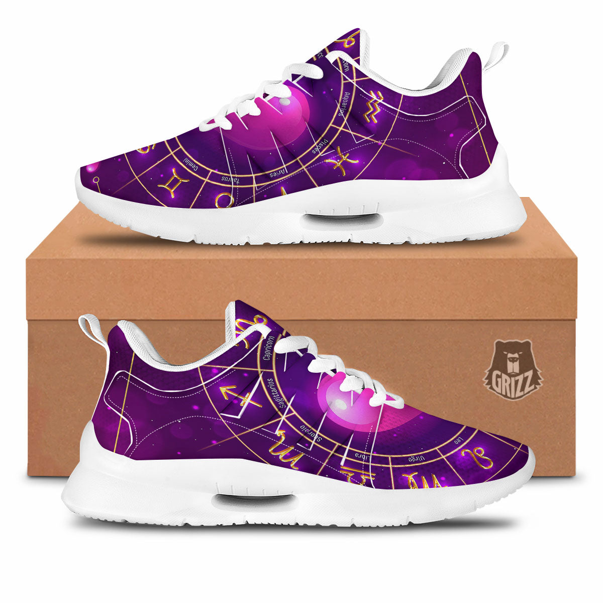 Zodiac Wheel Pink Heart Print Tennis Shoes-grizzshop