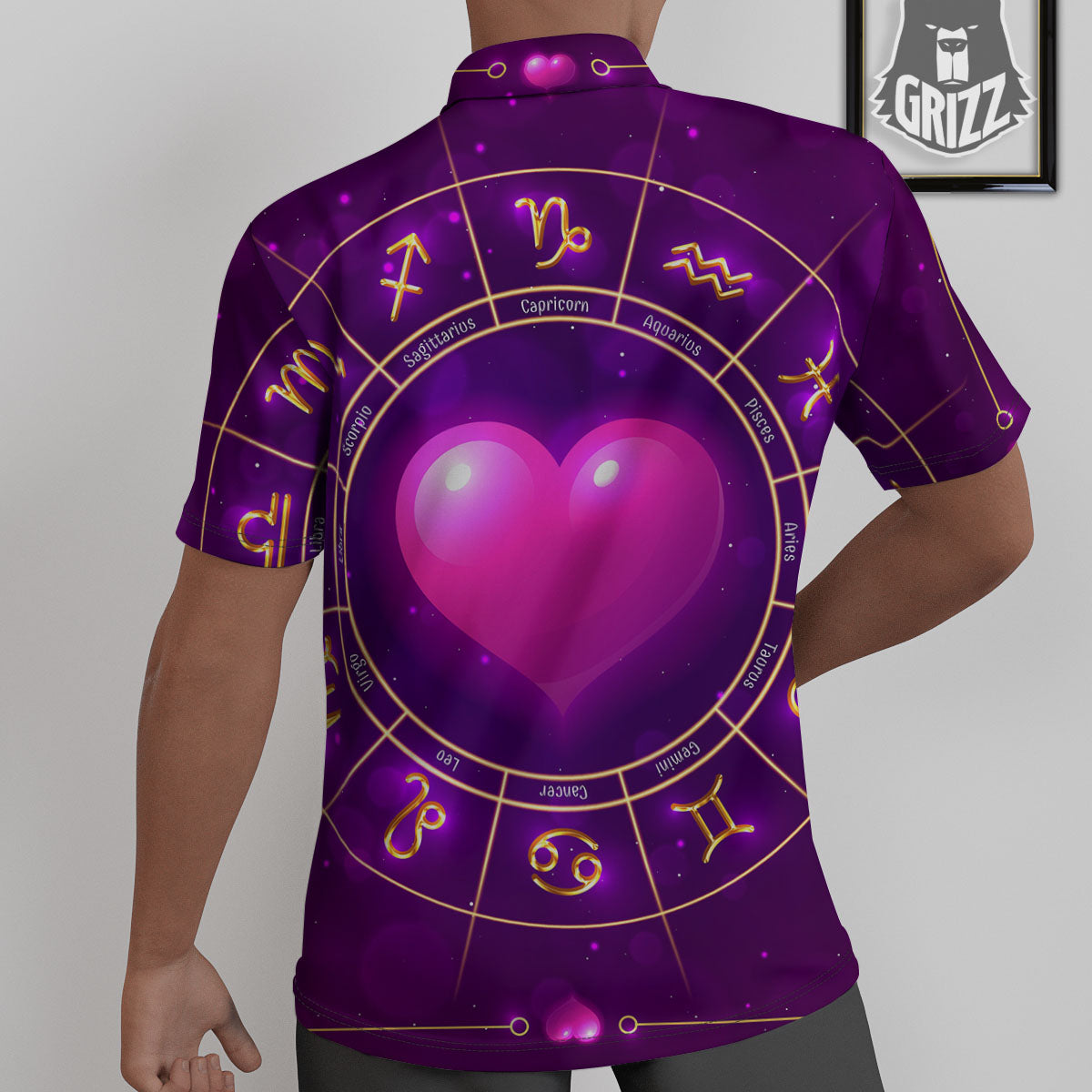 Zodiac Wheel Pink Heart Print Untucked Shirts-grizzshop