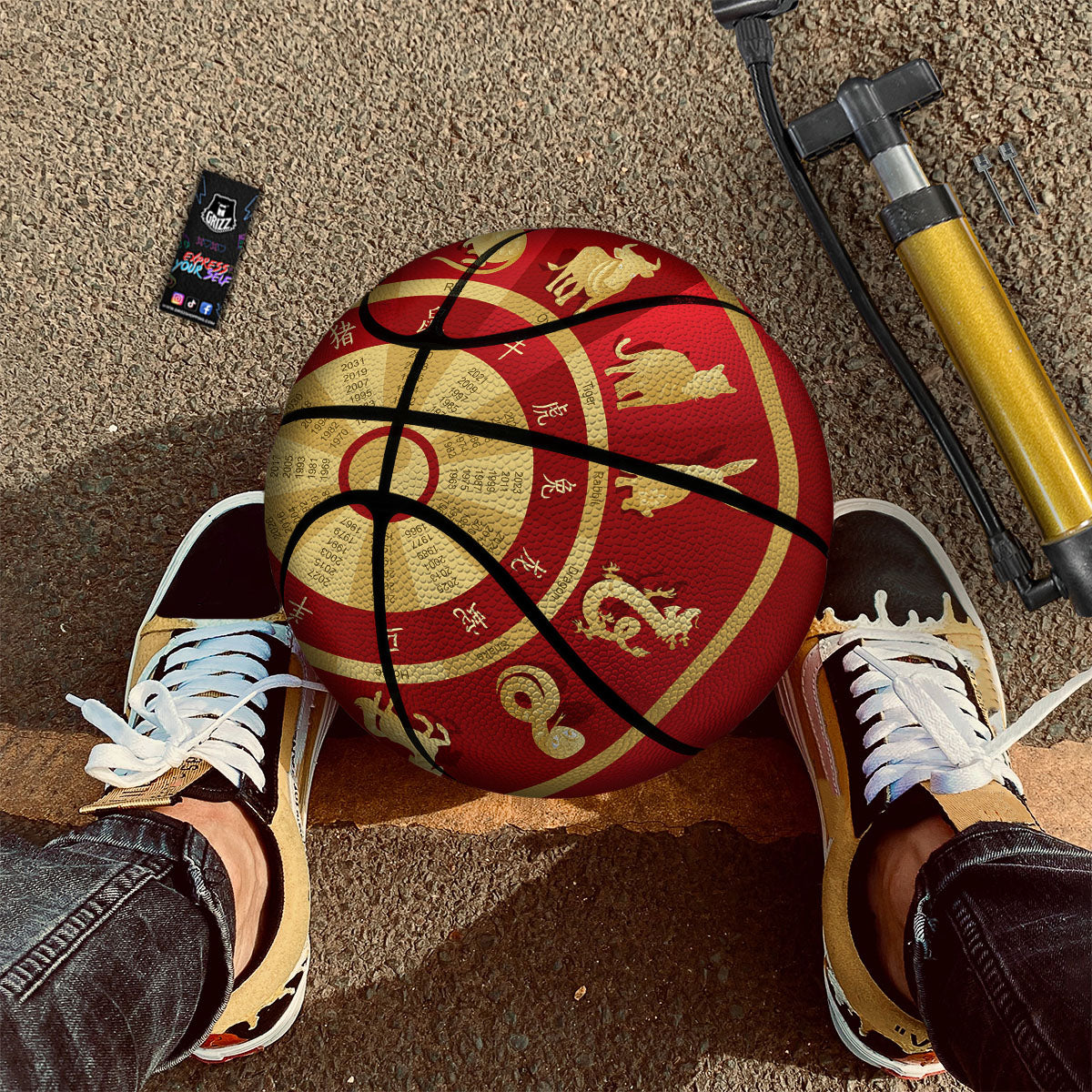 Zodiac Wheel Red Chinese Print Basketball-grizzshop