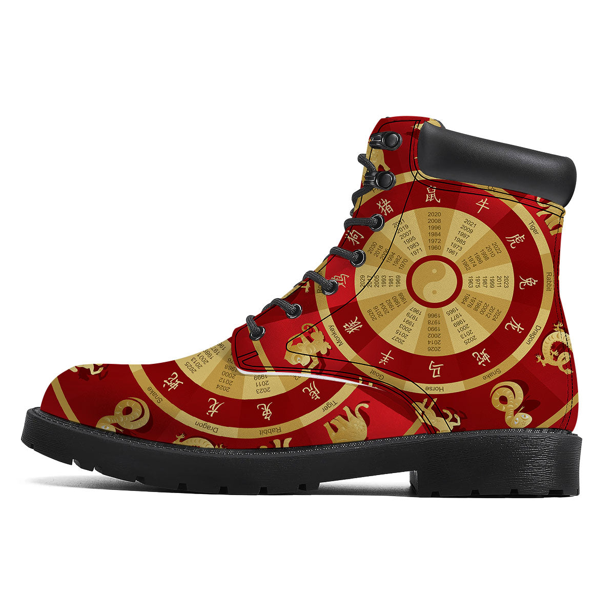 Zodiac Wheel Red Chinese Print Boots-grizzshop