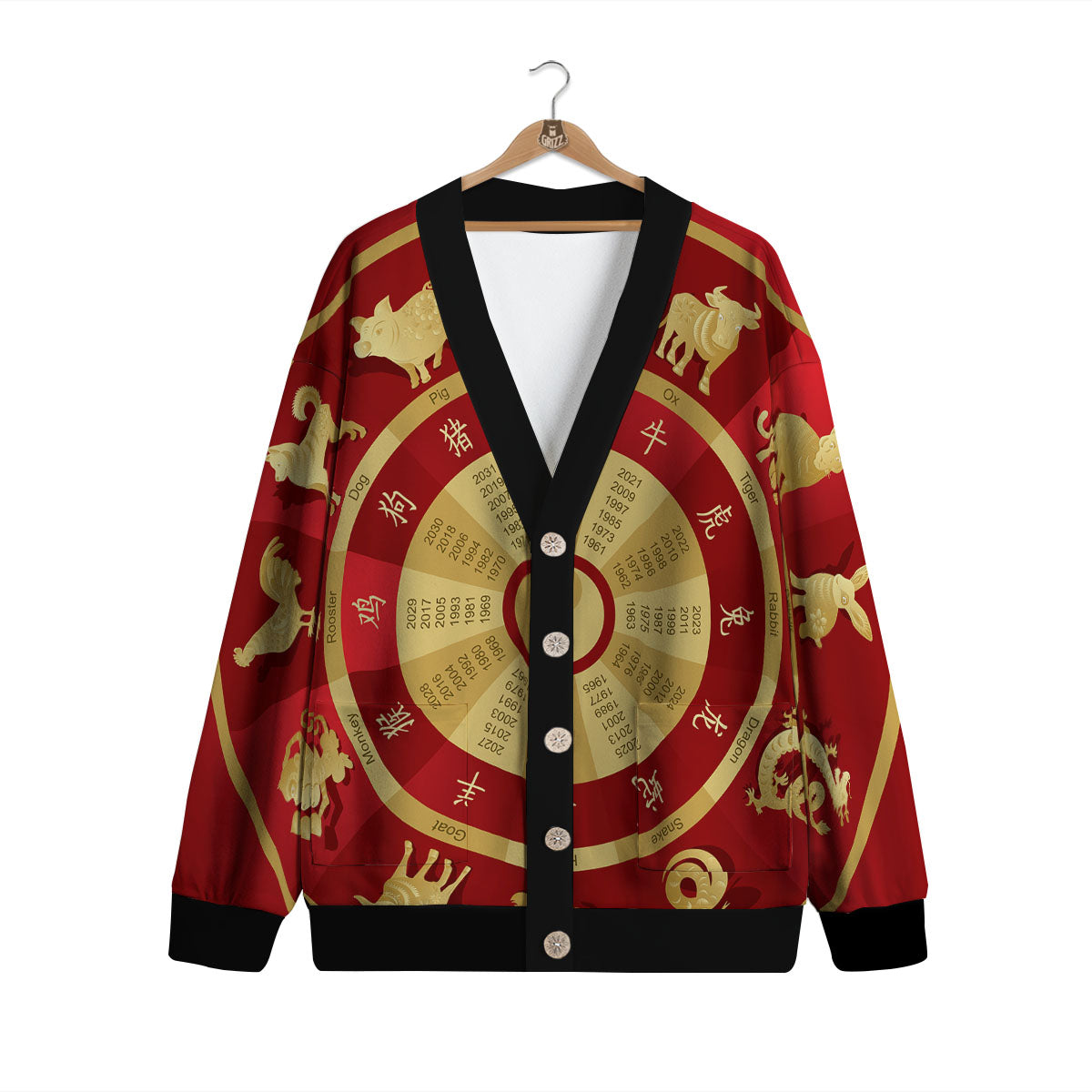 Zodiac Wheel Red Chinese Print Cardigan-grizzshop