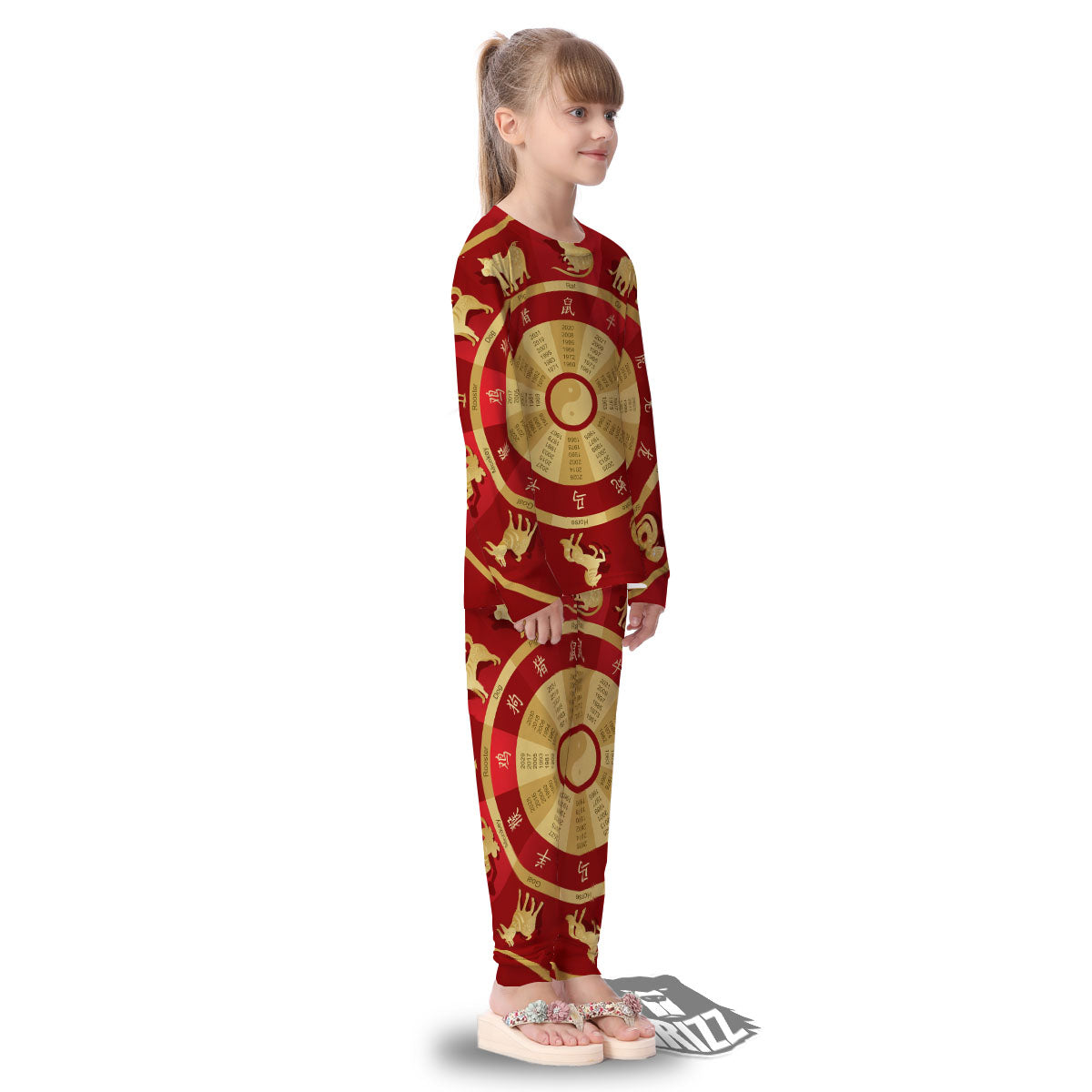 Zodiac Wheel Red Chinese Print Kid's Pajamas-grizzshop