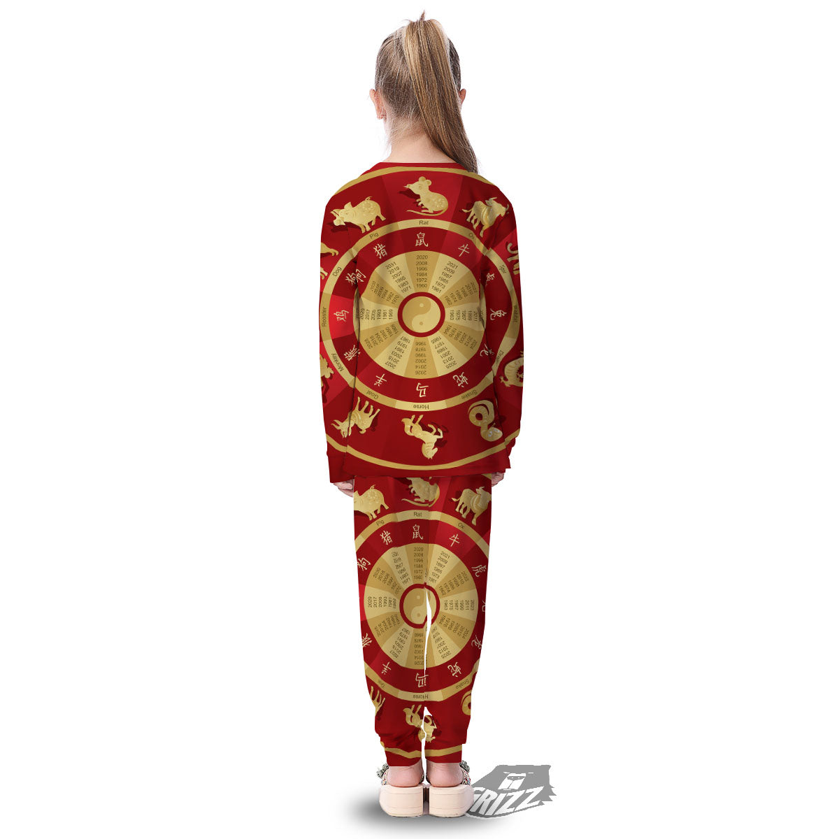 Zodiac Wheel Red Chinese Print Kid's Pajamas-grizzshop