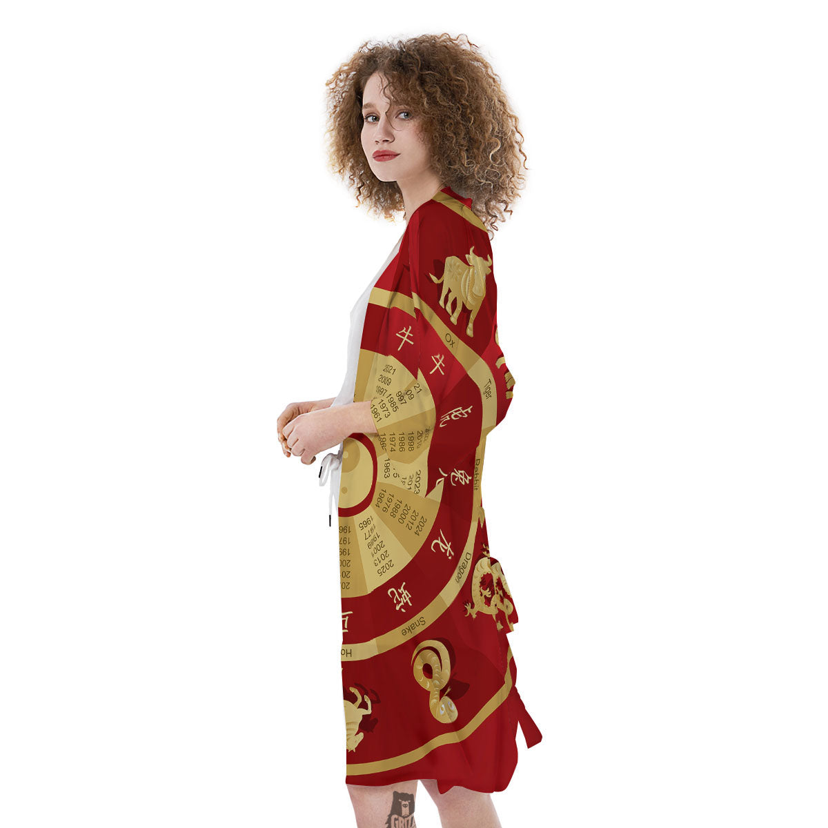 Zodiac Wheel Red Chinese Print Kimono-grizzshop