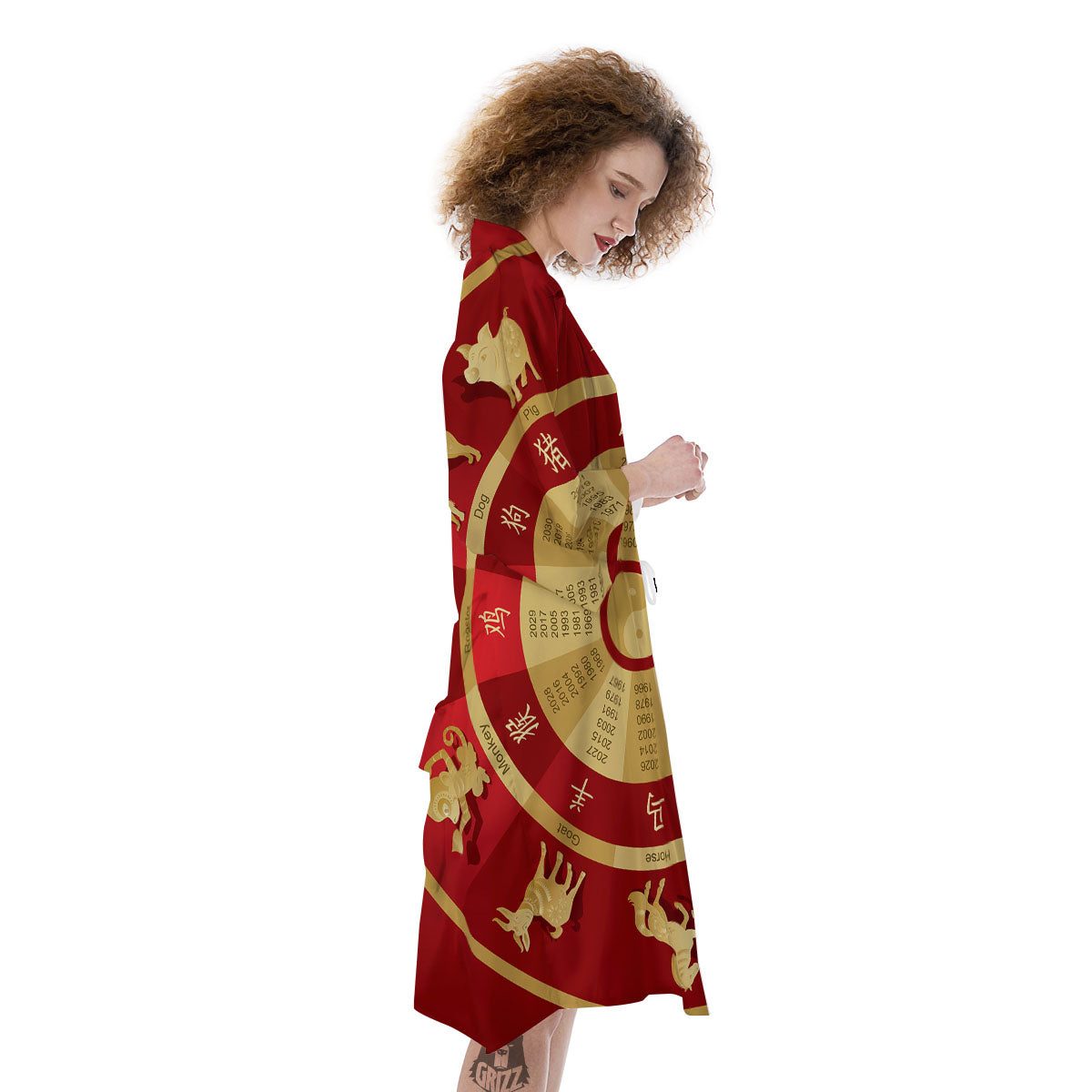 Zodiac Wheel Red Chinese Print Kimono-grizzshop