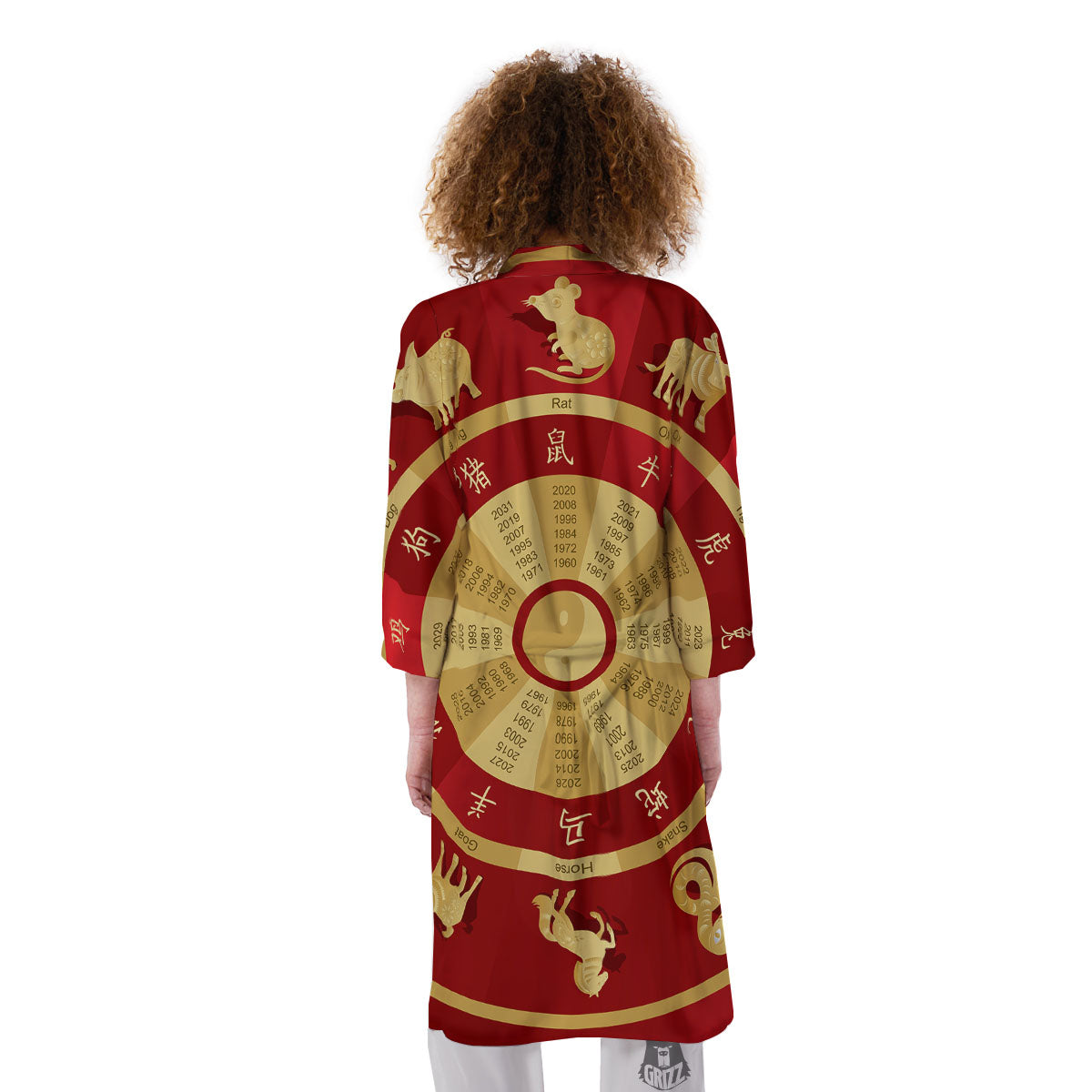 Zodiac Wheel Red Chinese Print Kimono-grizzshop