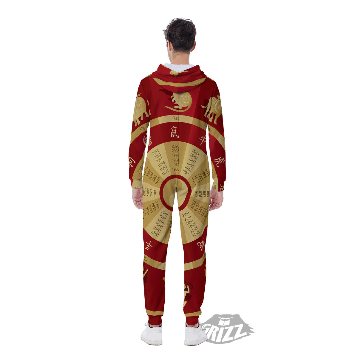 Zodiac Wheel Red Chinese Print Men's Jumpsuit-grizzshop
