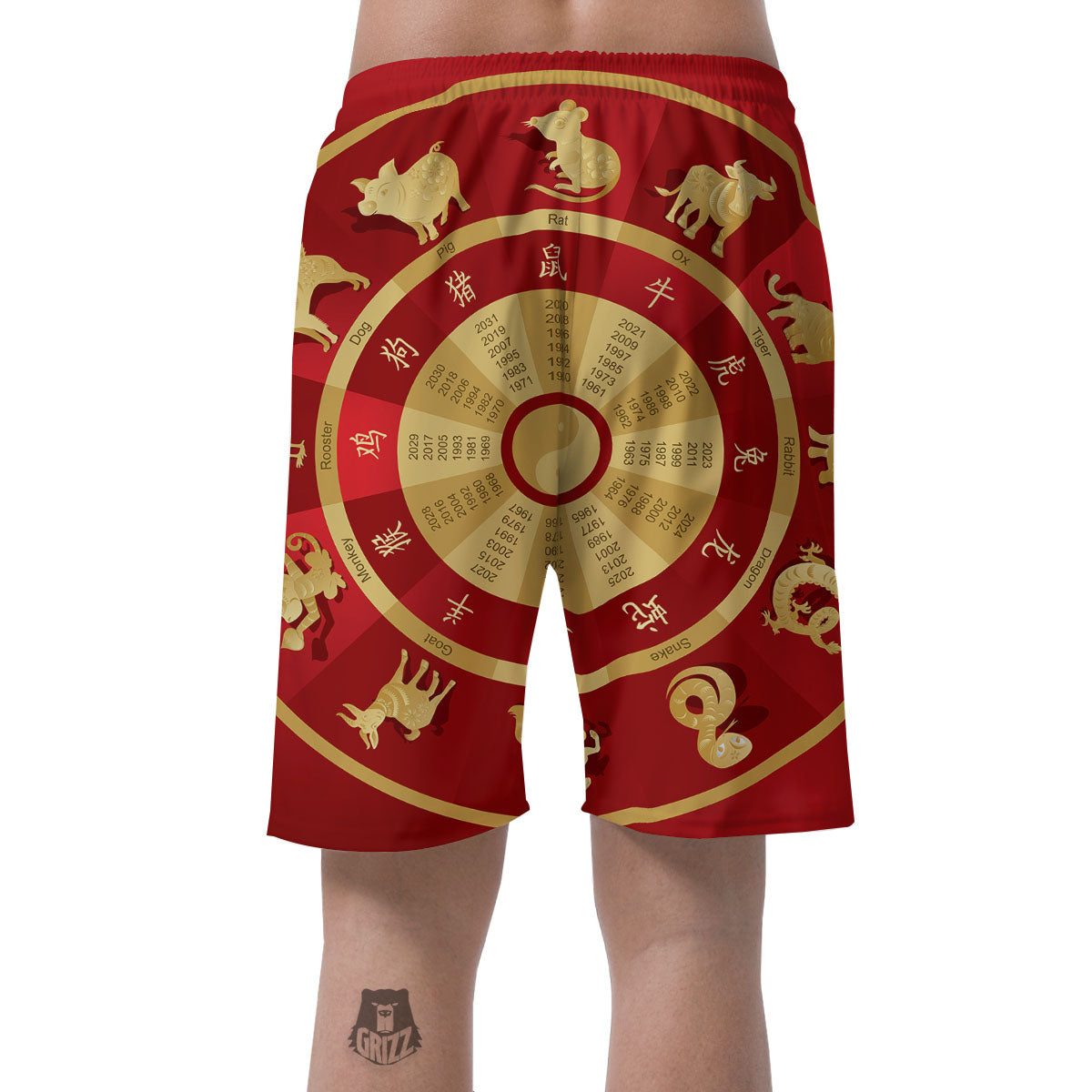 Zodiac Wheel Red Chinese Print Men's Shorts-grizzshop