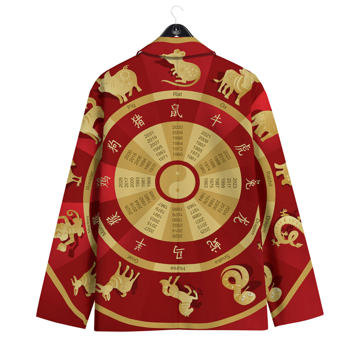Zodiac Wheel Red Chinese Print Men's Sport Coat-grizzshop