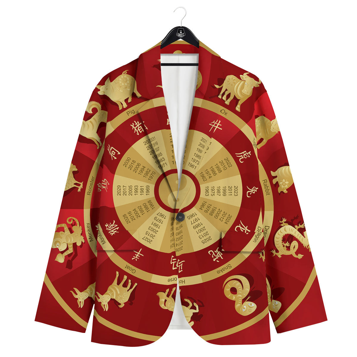 Zodiac Wheel Red Chinese Print Men's Sport Coat-grizzshop