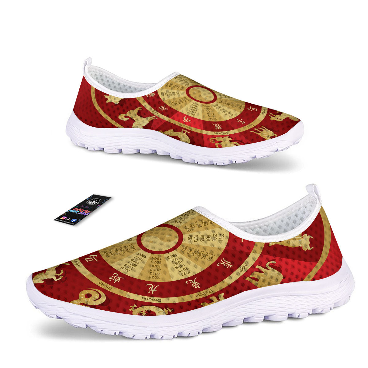 Zodiac Wheel Red Chinese Print Nurse Shoes-grizzshop