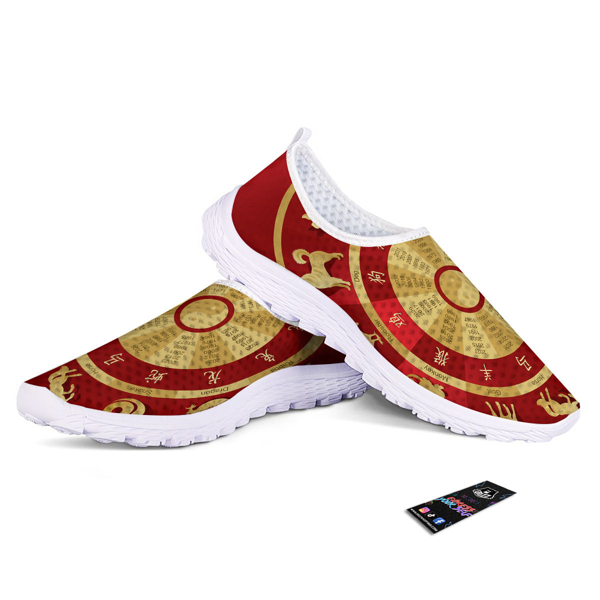 Zodiac Wheel Red Chinese Print Nurse Shoes-grizzshop