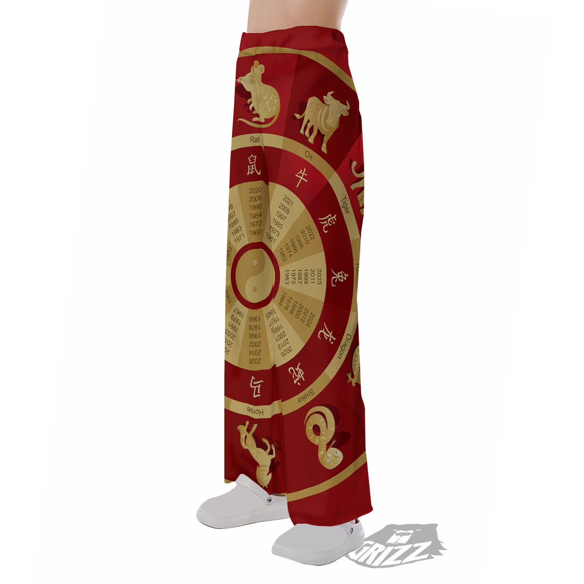 Zodiac Wheel Red Chinese Print Pajama Pants-grizzshop