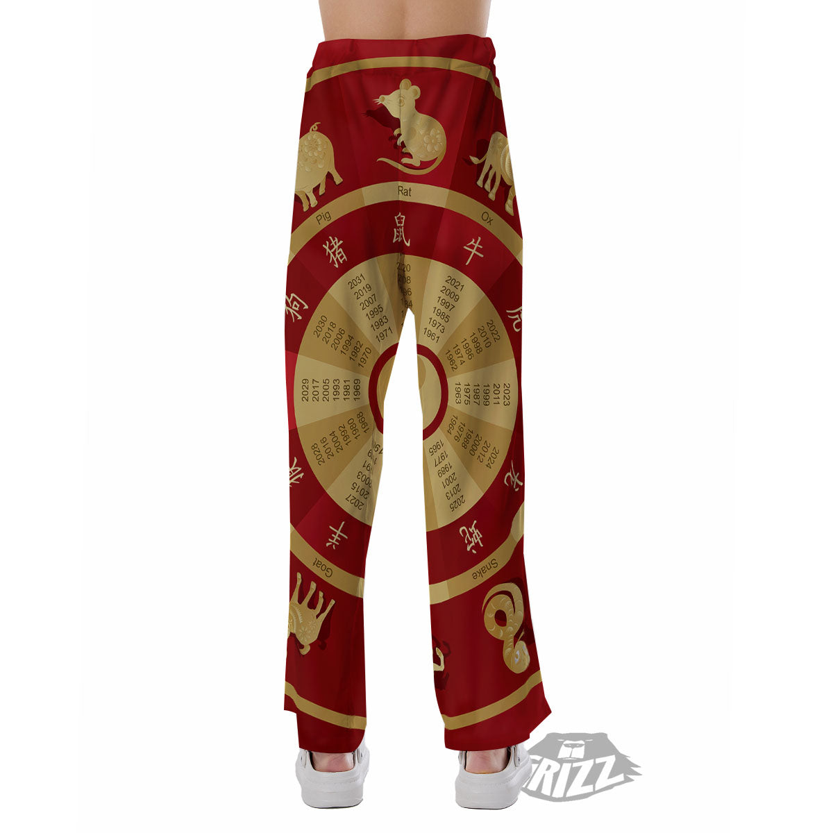 Zodiac Wheel Red Chinese Print Pajama Pants-grizzshop