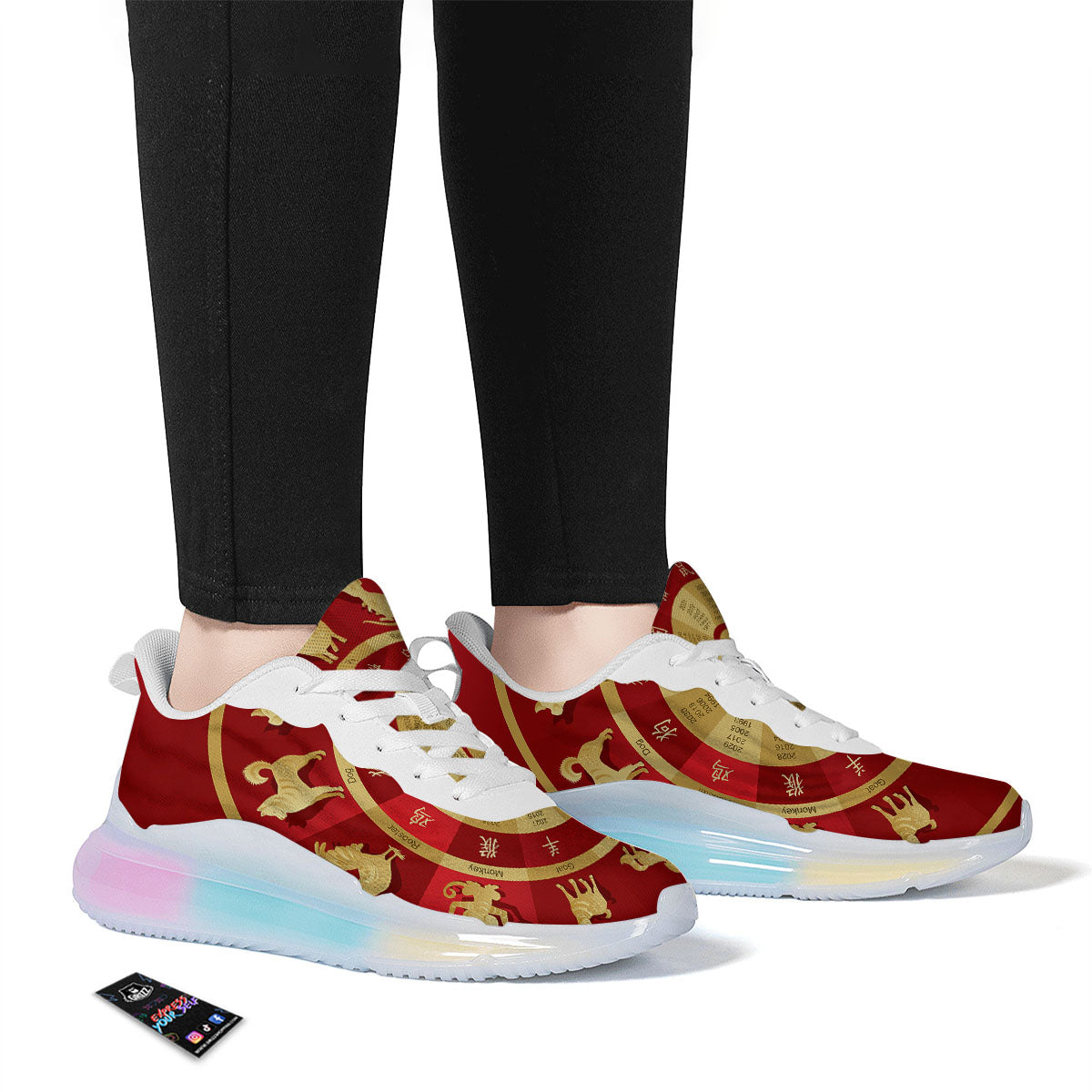 Zodiac Wheel Red Chinese Print Running Sneakers-grizzshop