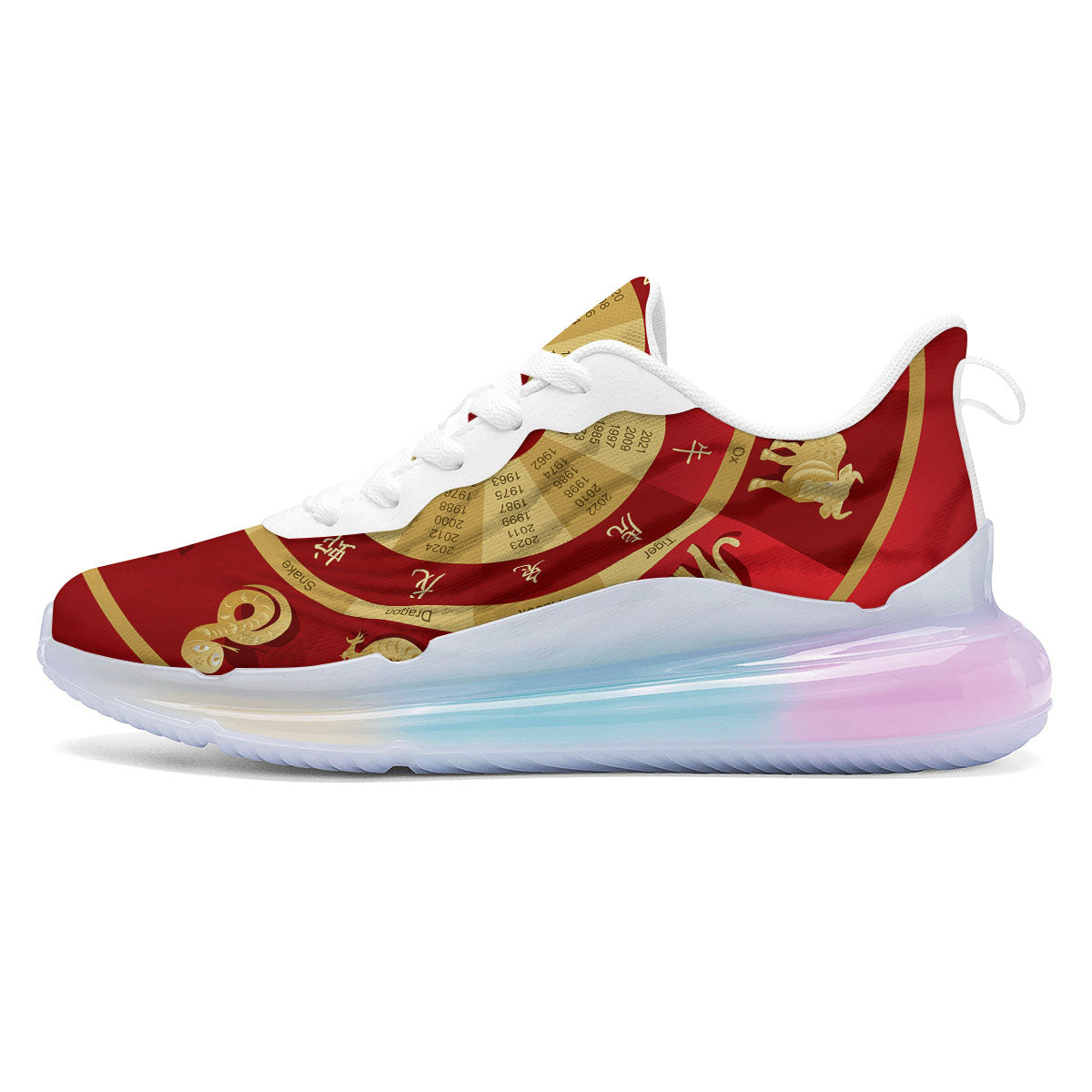 Zodiac Wheel Red Chinese Print Running Sneakers-grizzshop