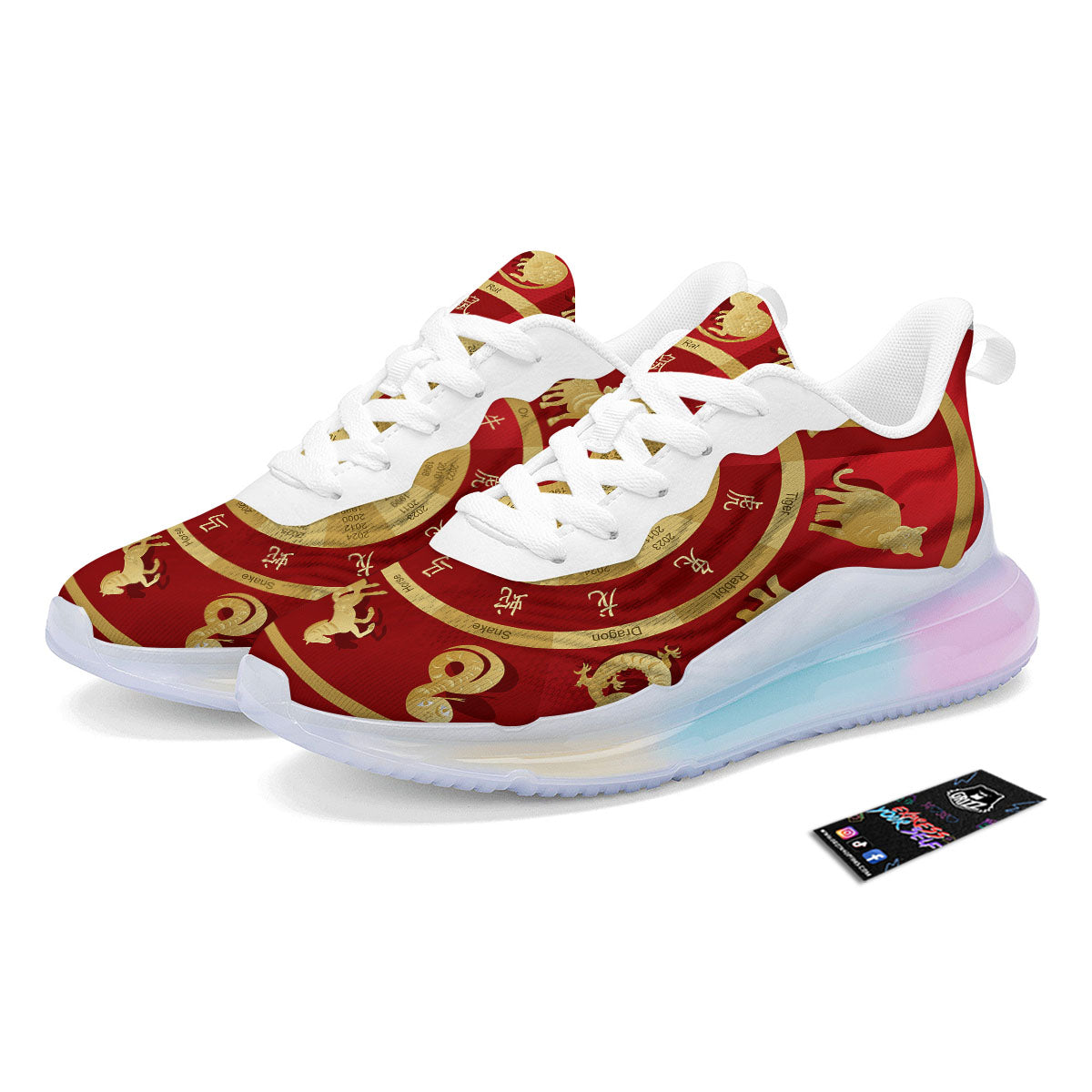 Zodiac Wheel Red Chinese Print Running Sneakers-grizzshop