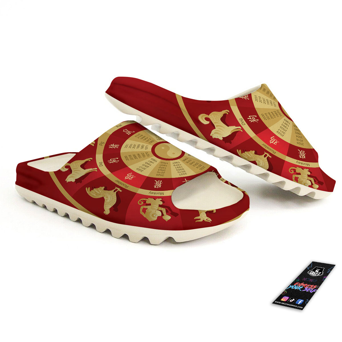 Zodiac Wheel Red Chinese Print Sandals-grizzshop