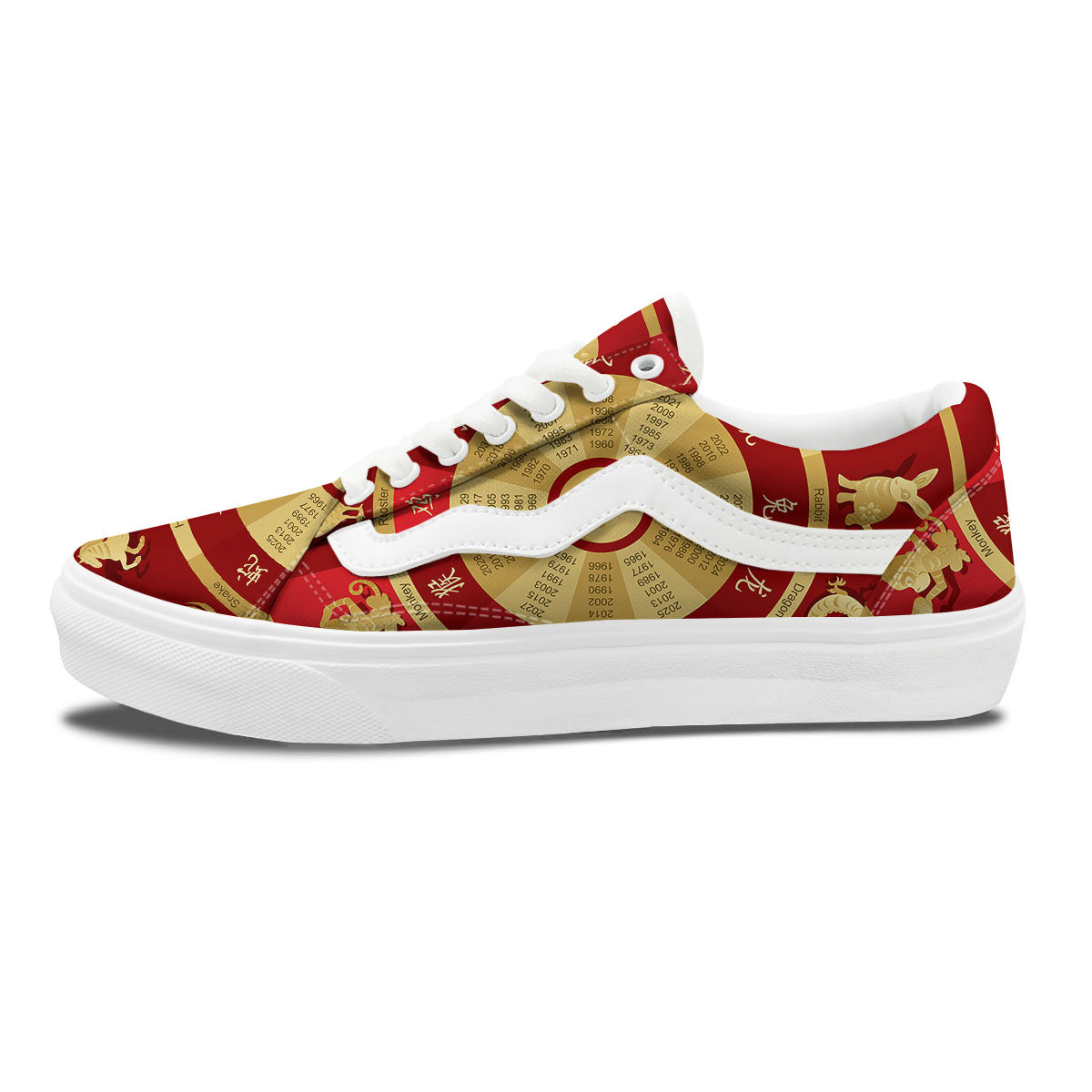 Zodiac Wheel Red Chinese Print Skate Shoes-grizzshop