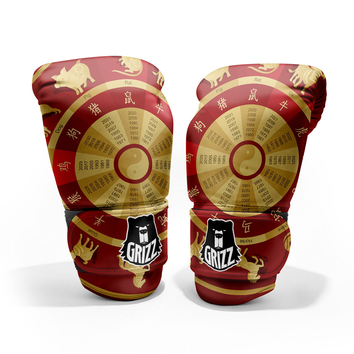 Zodiac Wheel Red Chinese Print Pro Boxing Glove