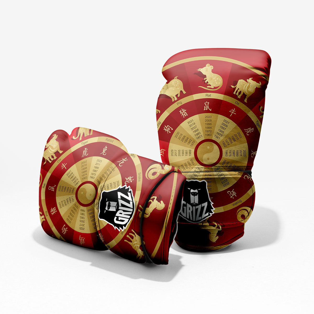 Zodiac Wheel Red Chinese Print Pro Boxing Glove