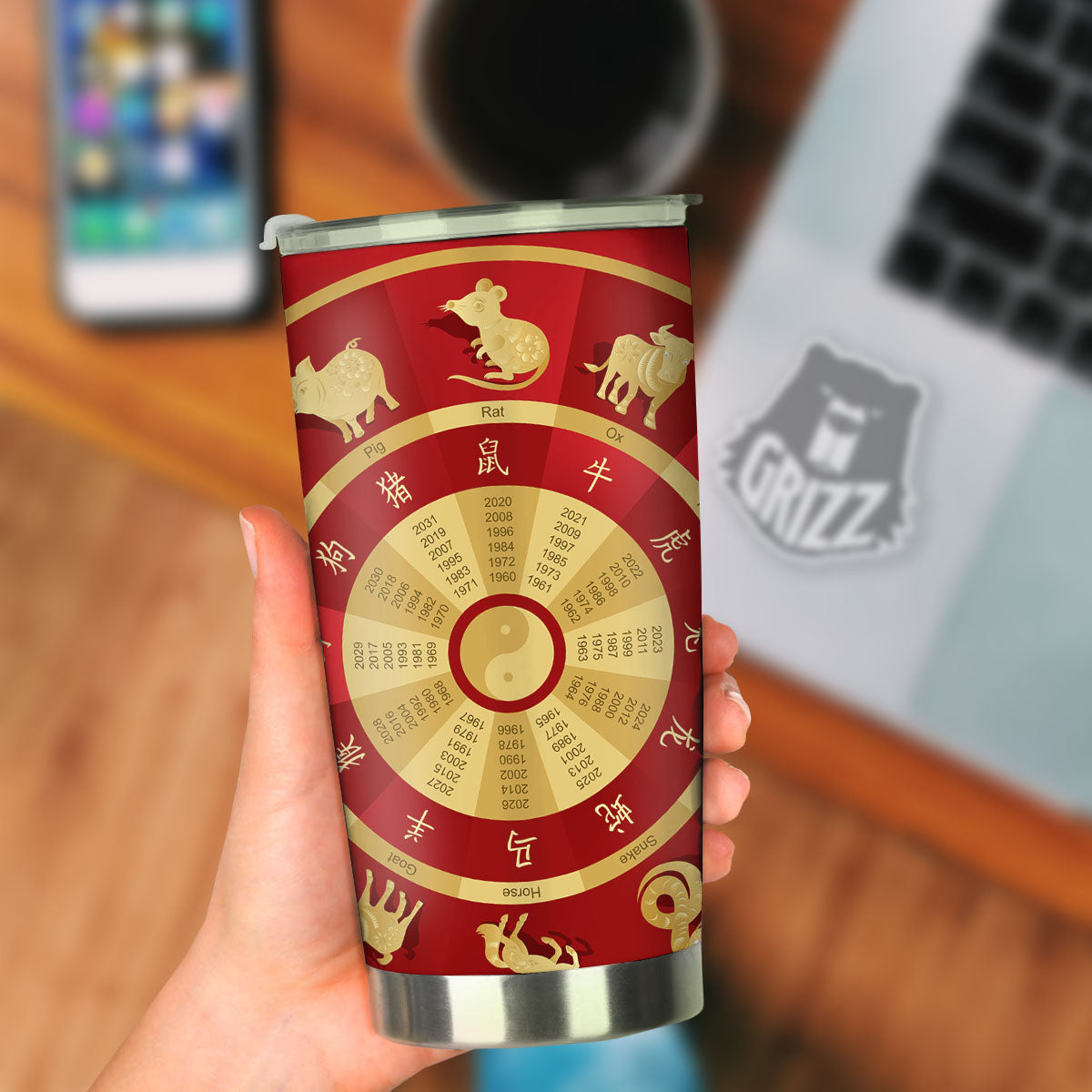 Zodiac Wheel Red Chinese Print Tumbler-grizzshop