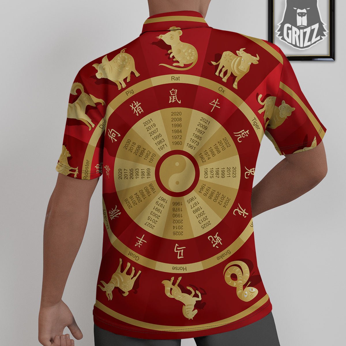 Zodiac Wheel Red Chinese Print Untucked Shirts-grizzshop