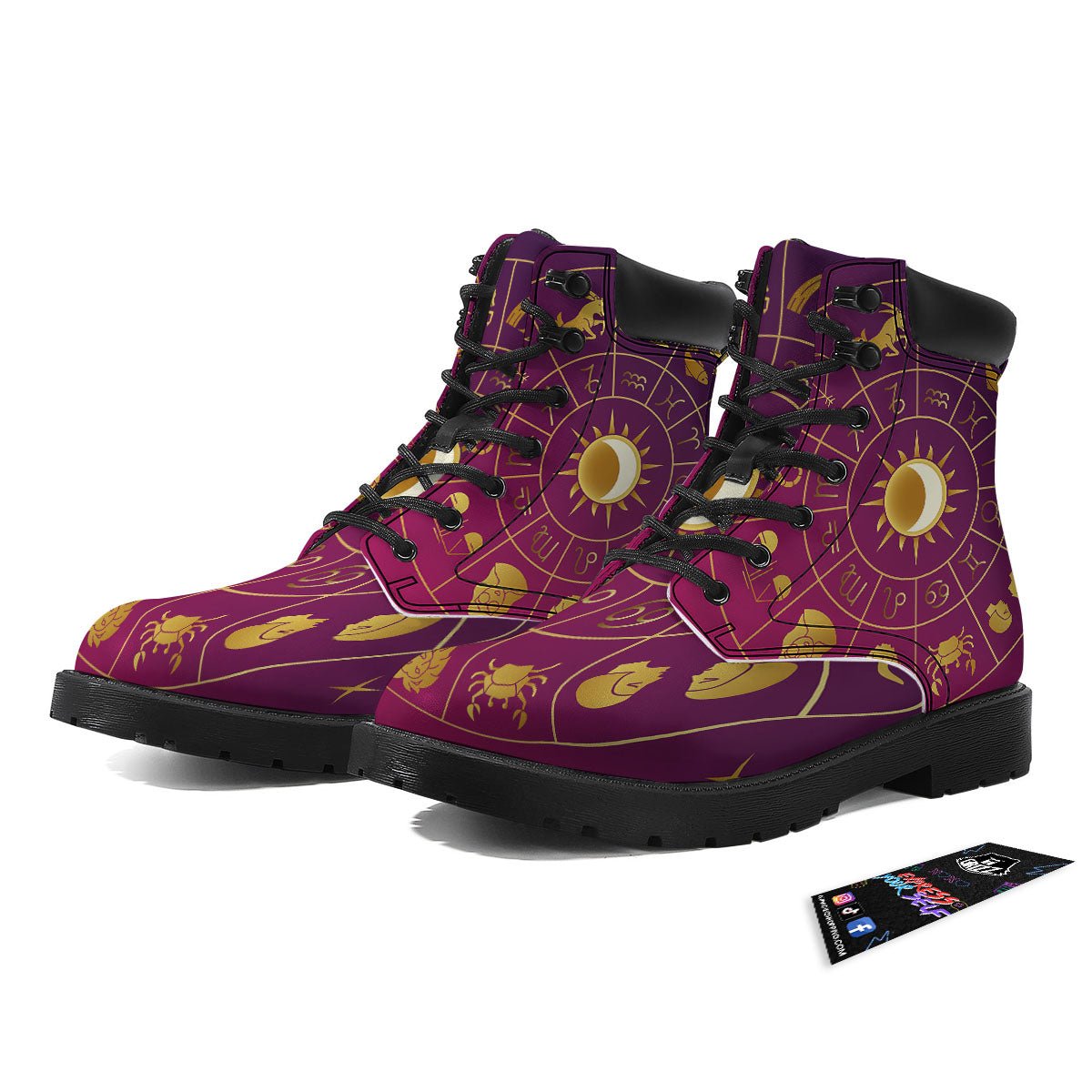 Zodiac Wheel Symbols Print Boots-grizzshop