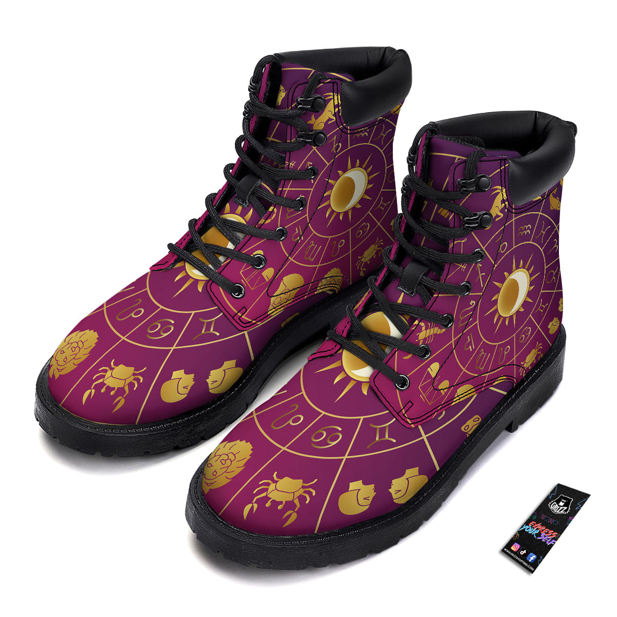 Zodiac Wheel Symbols Print Boots-grizzshop