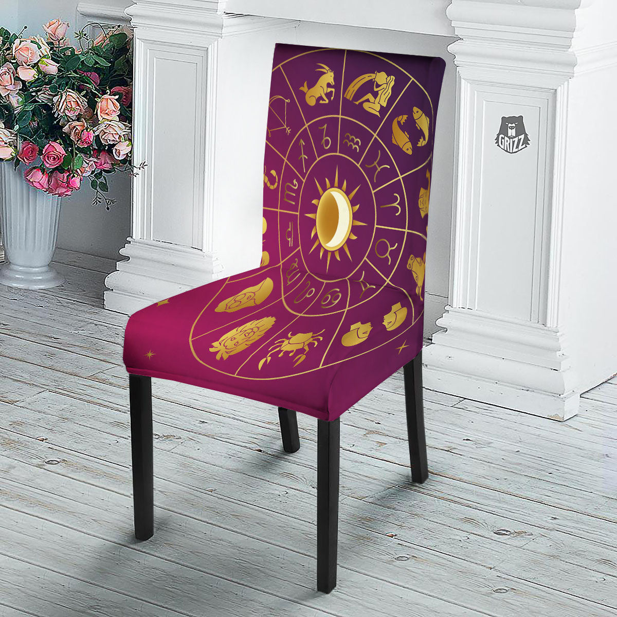 Zodiac Wheel Symbols Print Dining Chair Slipcover-grizzshop