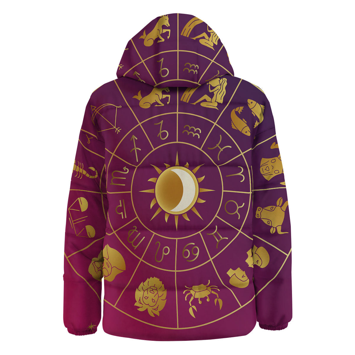 Zodiac Wheel Symbols Print Down Jacket-grizzshop