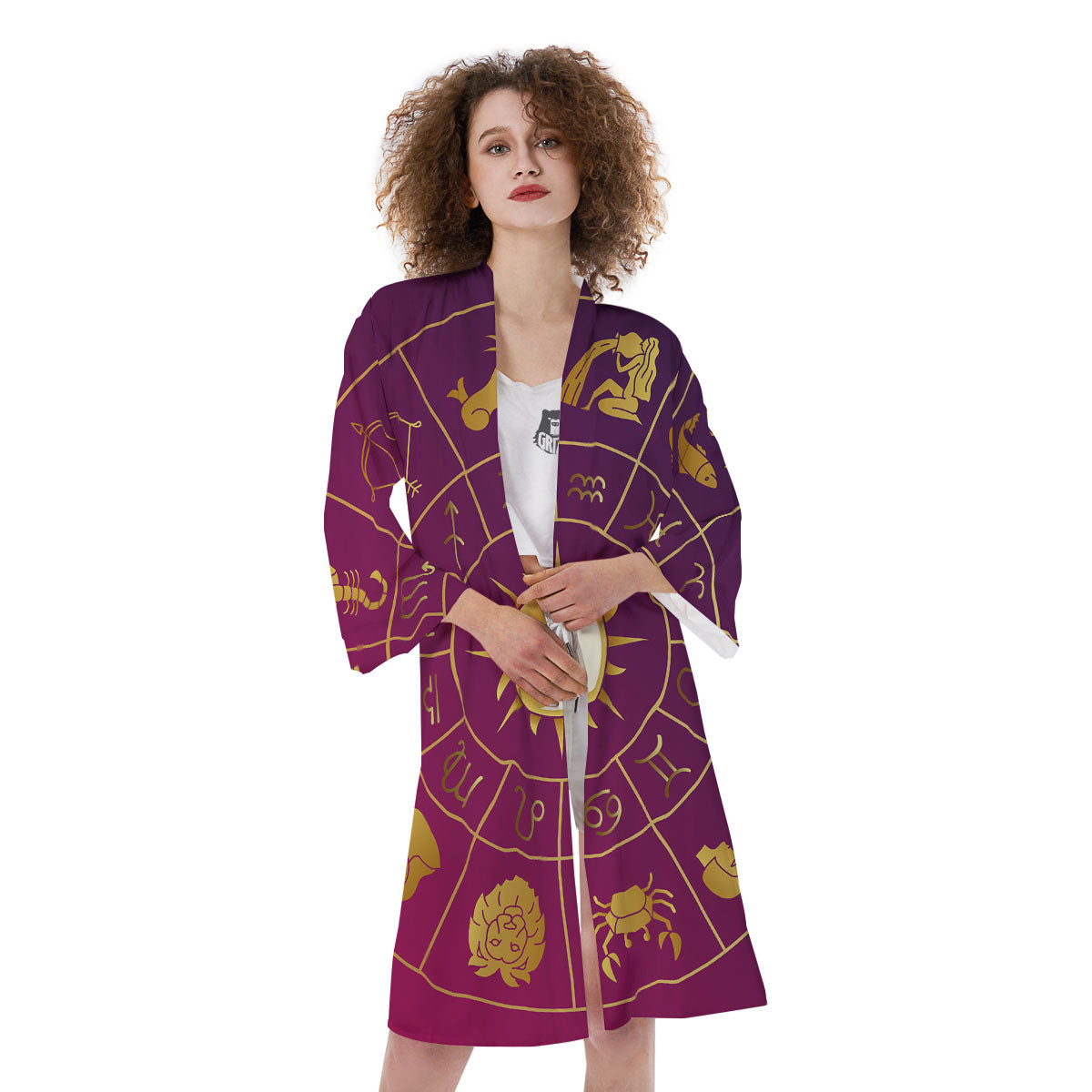 Zodiac Wheel Symbols Print Kimono-grizzshop