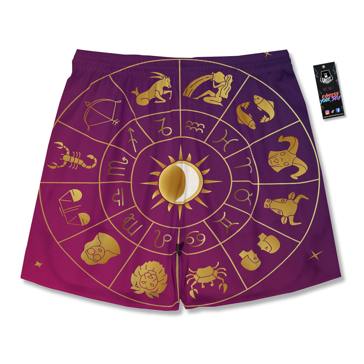 Zodiac Wheel Symbols Print Men's Running Shorts-grizzshop