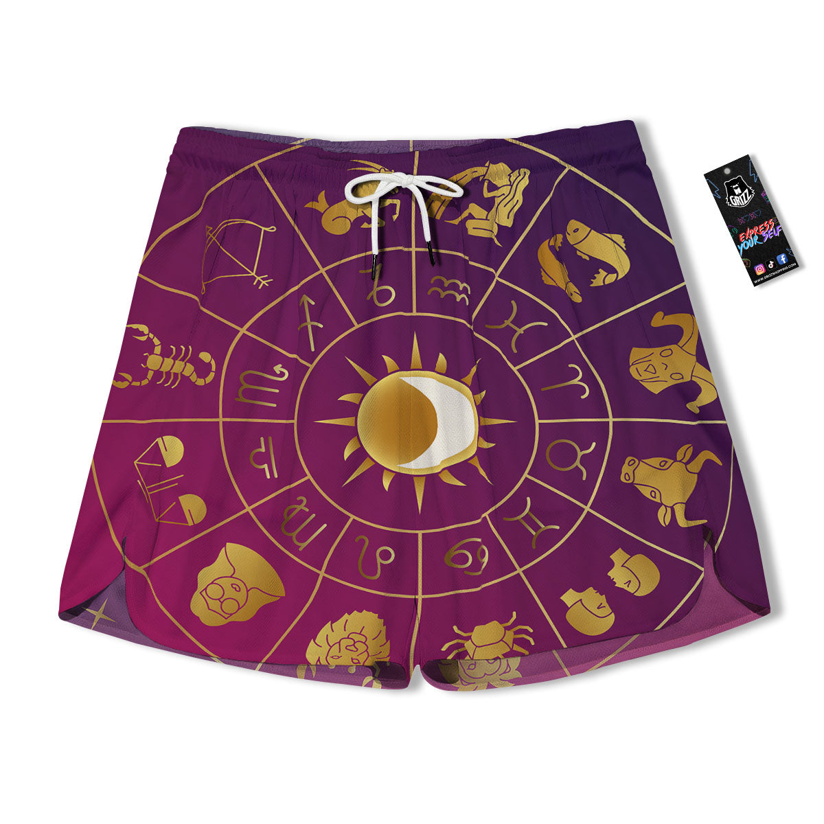 Zodiac Wheel Symbols Print Men's Running Shorts-grizzshop