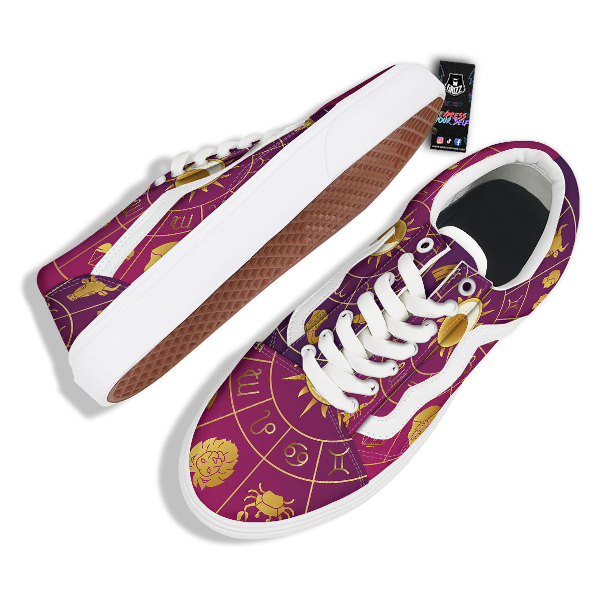 Zodiac Wheel Symbols Print Skate Shoes-grizzshop