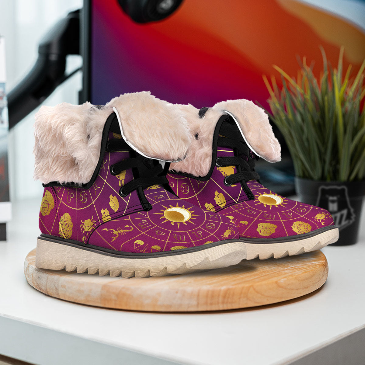 Zodiac Wheel Symbols Print Snow Boots-grizzshop