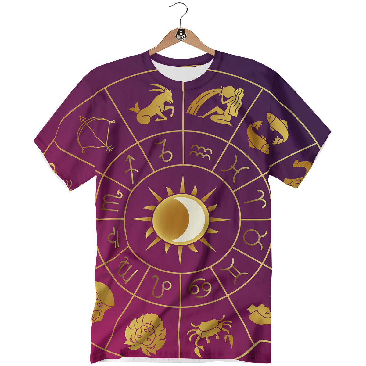 Zodiac Wheel Symbols Print T-Shirt-grizzshop