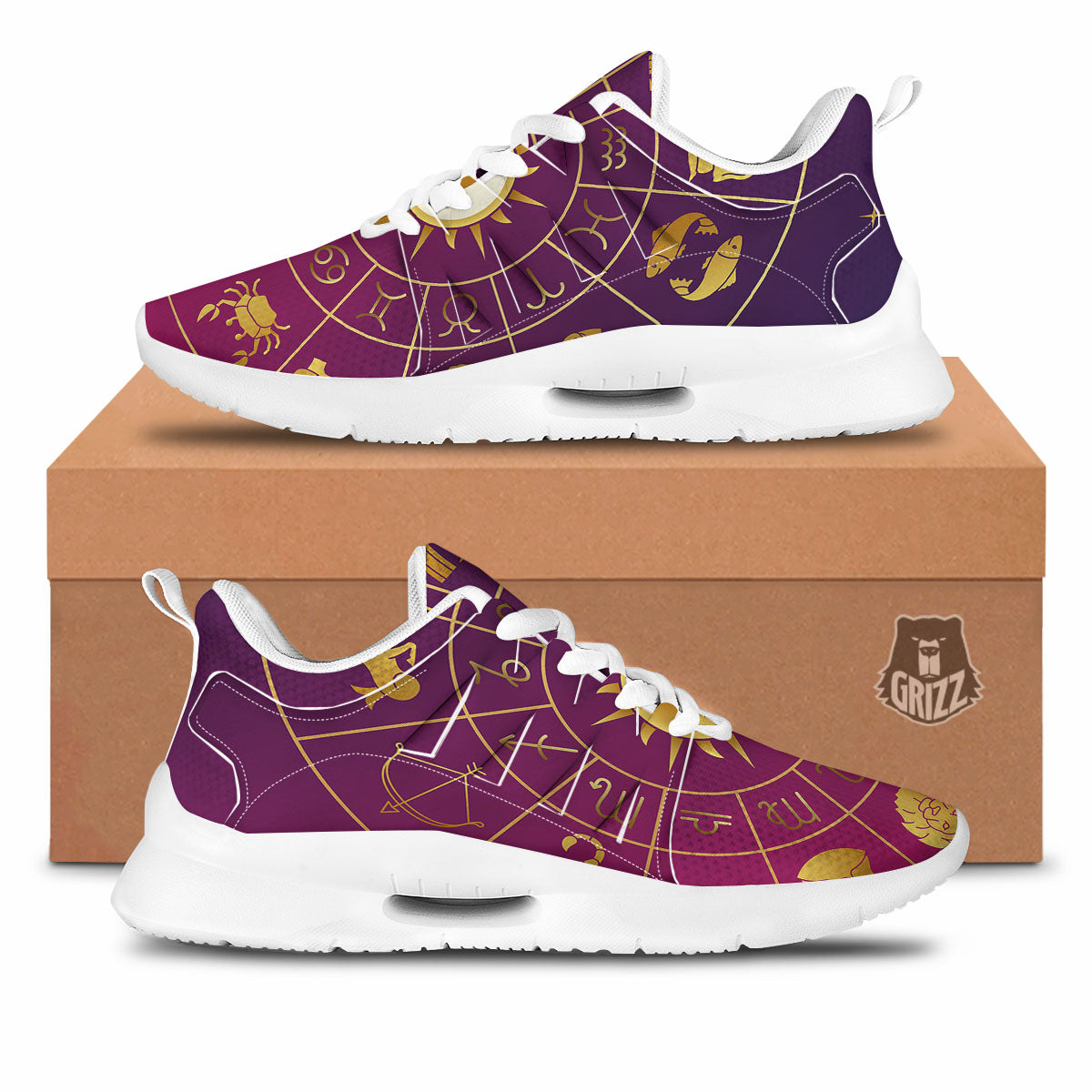 Zodiac Wheel Symbols Print Tennis Shoes-grizzshop