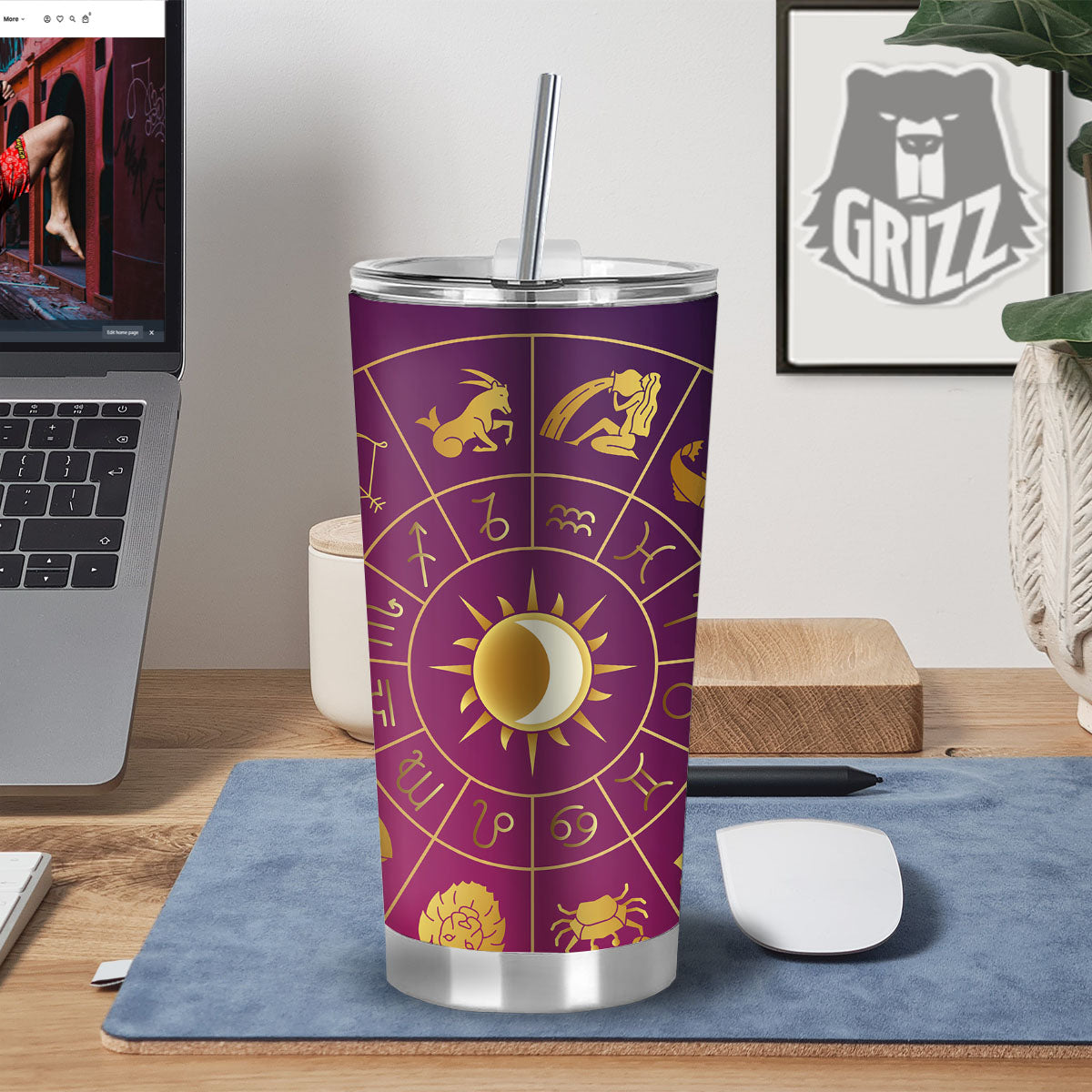 Zodiac Wheel Symbols Print Tumbler-grizzshop